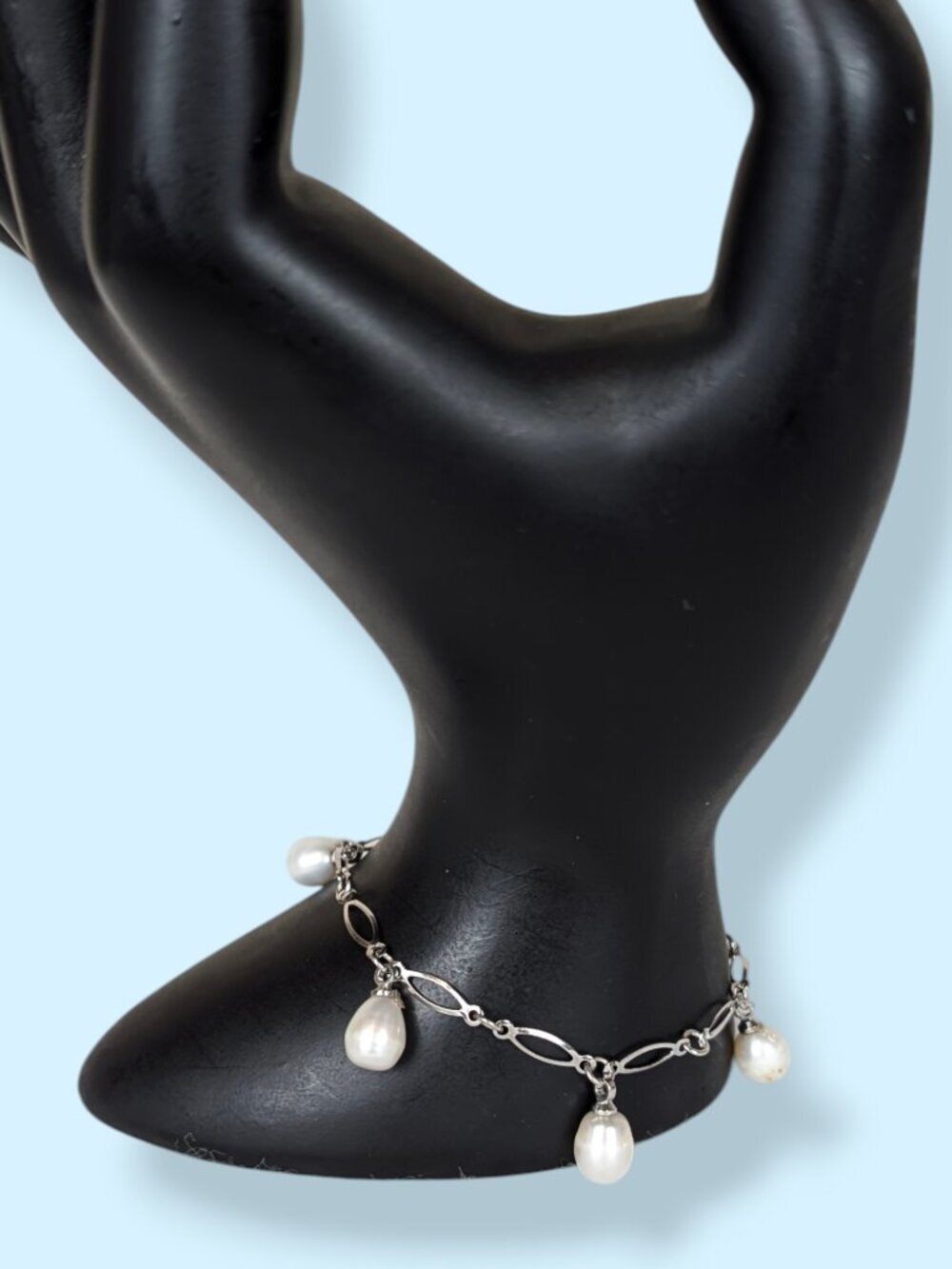 Oval Link Dangling Freshwater Pearl Bracelet